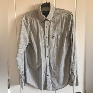 AE Men’s Blue/White Pin-striped Button Down Dress Shirt